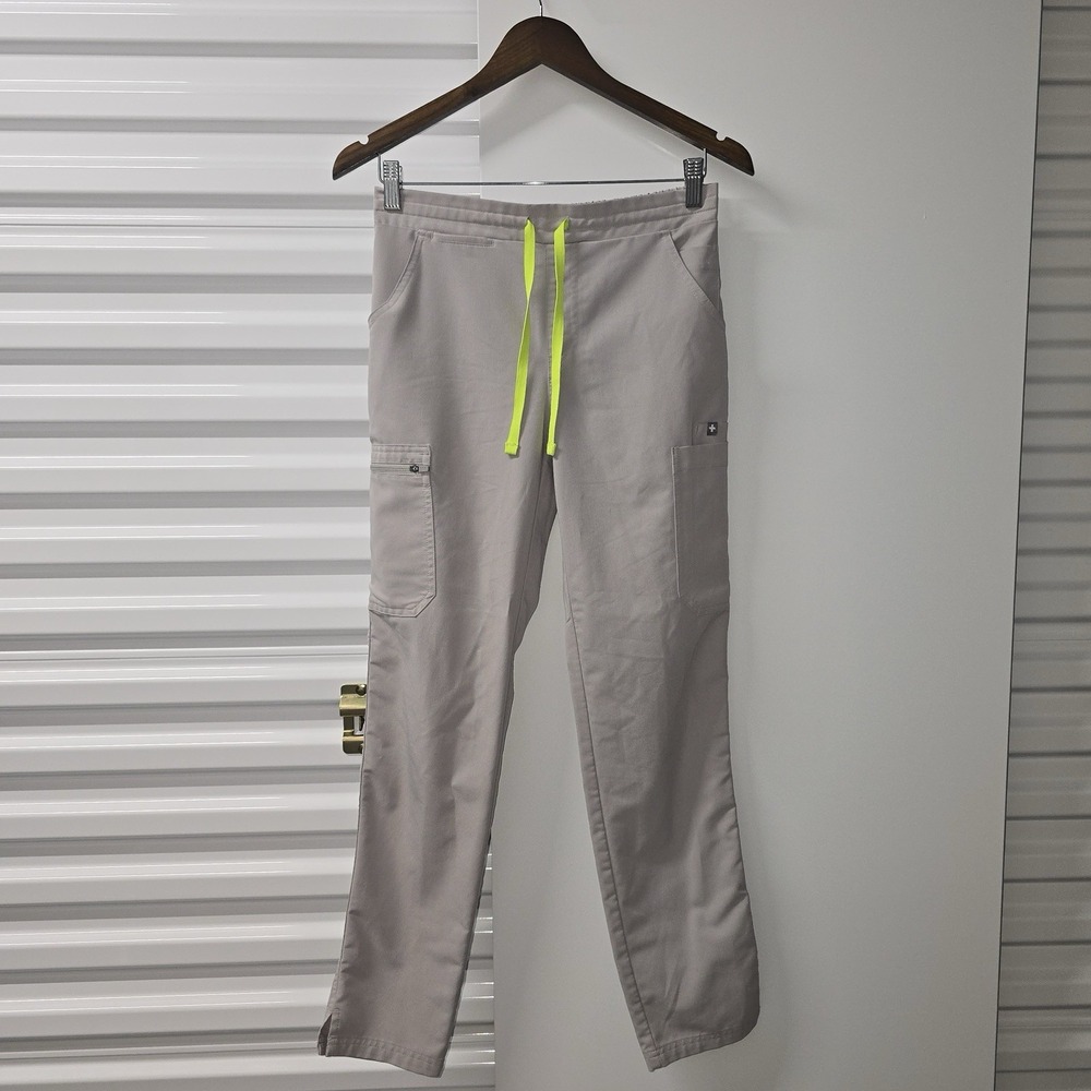 FIGS Womens XS Regular Gray Cargo Scrub Pants Neon Yellow Drawstring TW2000R